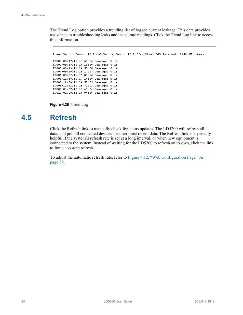 5 refresh, Refresh, Figure 4.36 trend log | RLE LD5200 V.2.3 User Manual | Page 84 / 118