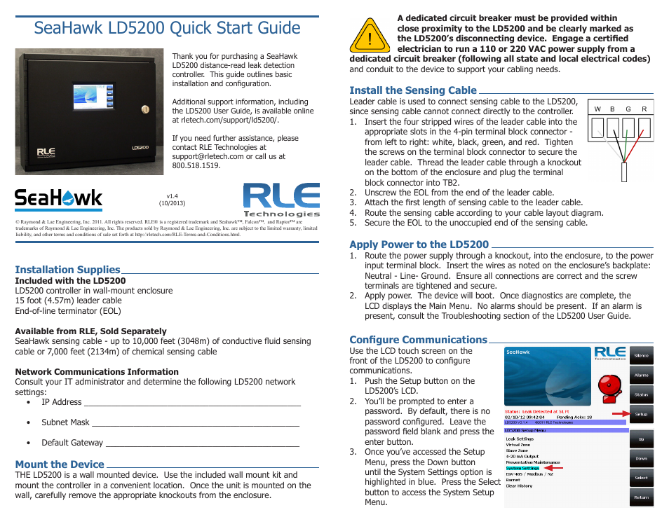 RLE LD5200 Quick Start User Manual | 2 pages