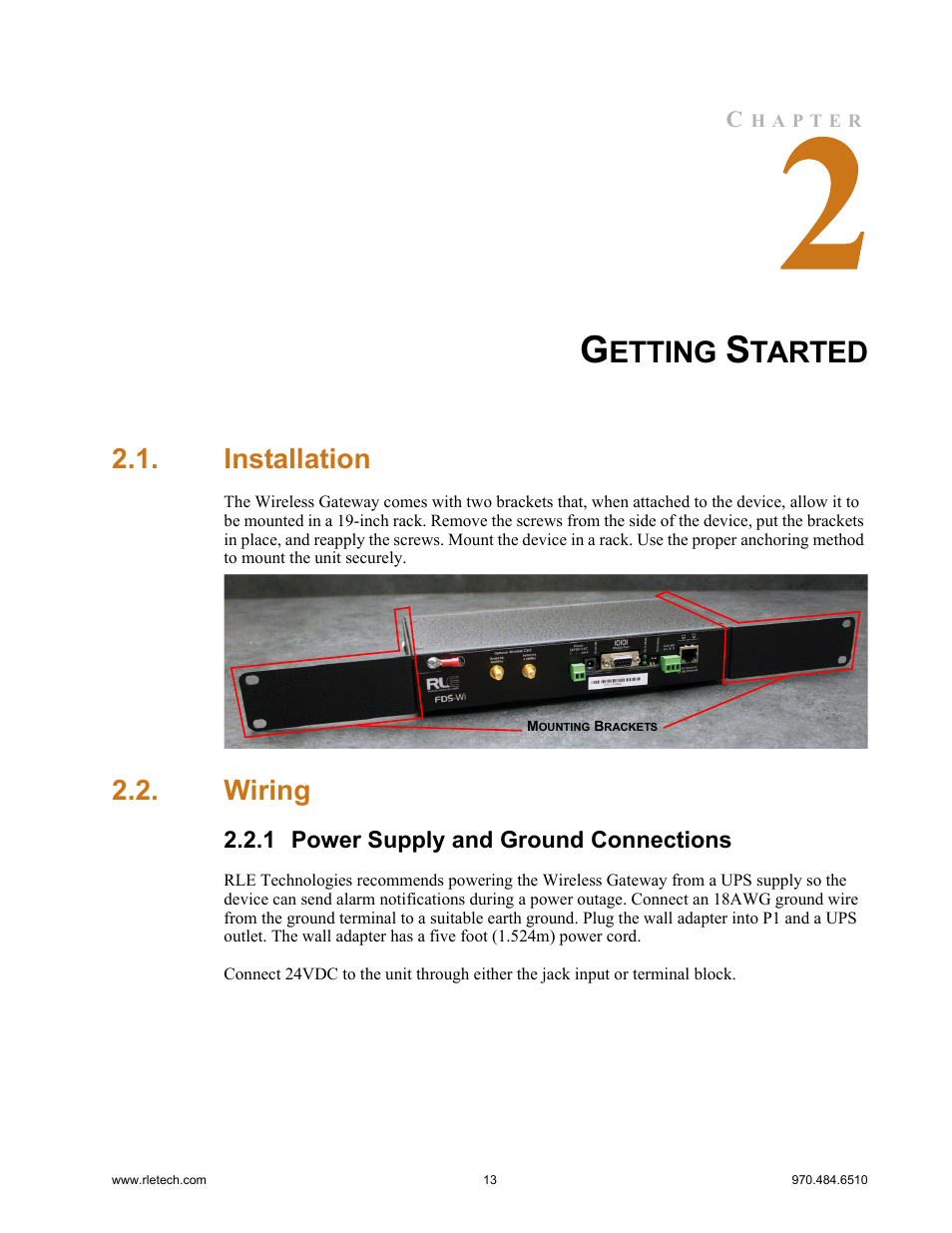 Getting started, Installation, Wiring | 1 power supply and ground connections, Installation wiring, Power supply and ground connections, Etting, Tarted | RLE FDS-Wi V.2.5 User Manual | Page 13 / 74