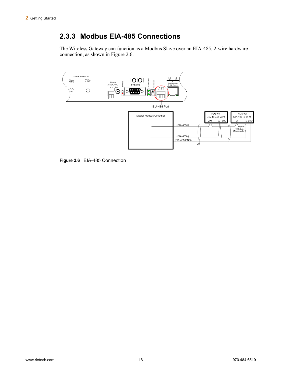 3 modbus eia-485 connections, Modbus eia-485 connections, Figure 2.6 | Eia-485 connection | RLE FDS-Wi V.2.5 User Manual | Page 16 / 74