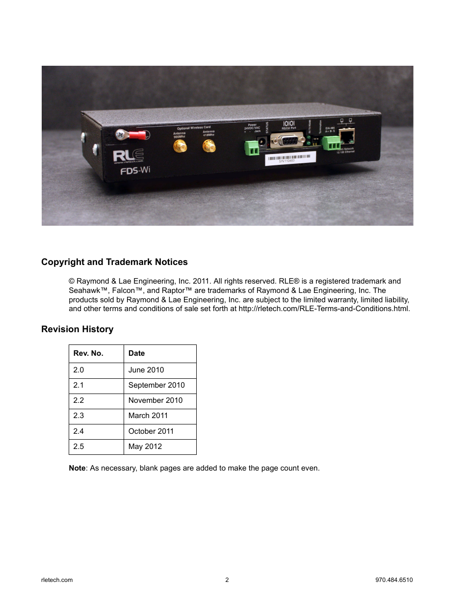 RLE FDS-Wi V.2.5 User Manual | Page 2 / 74
