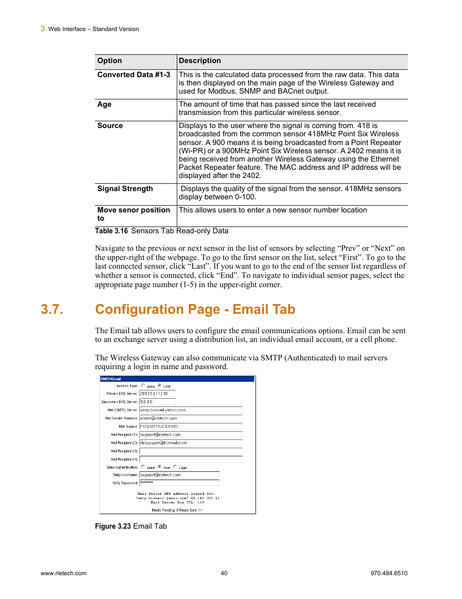 Figure 3.23, Email tab, Configuration page - email tab | RLE FDS-Wi V.2.5 User Manual | Page 40 / 74