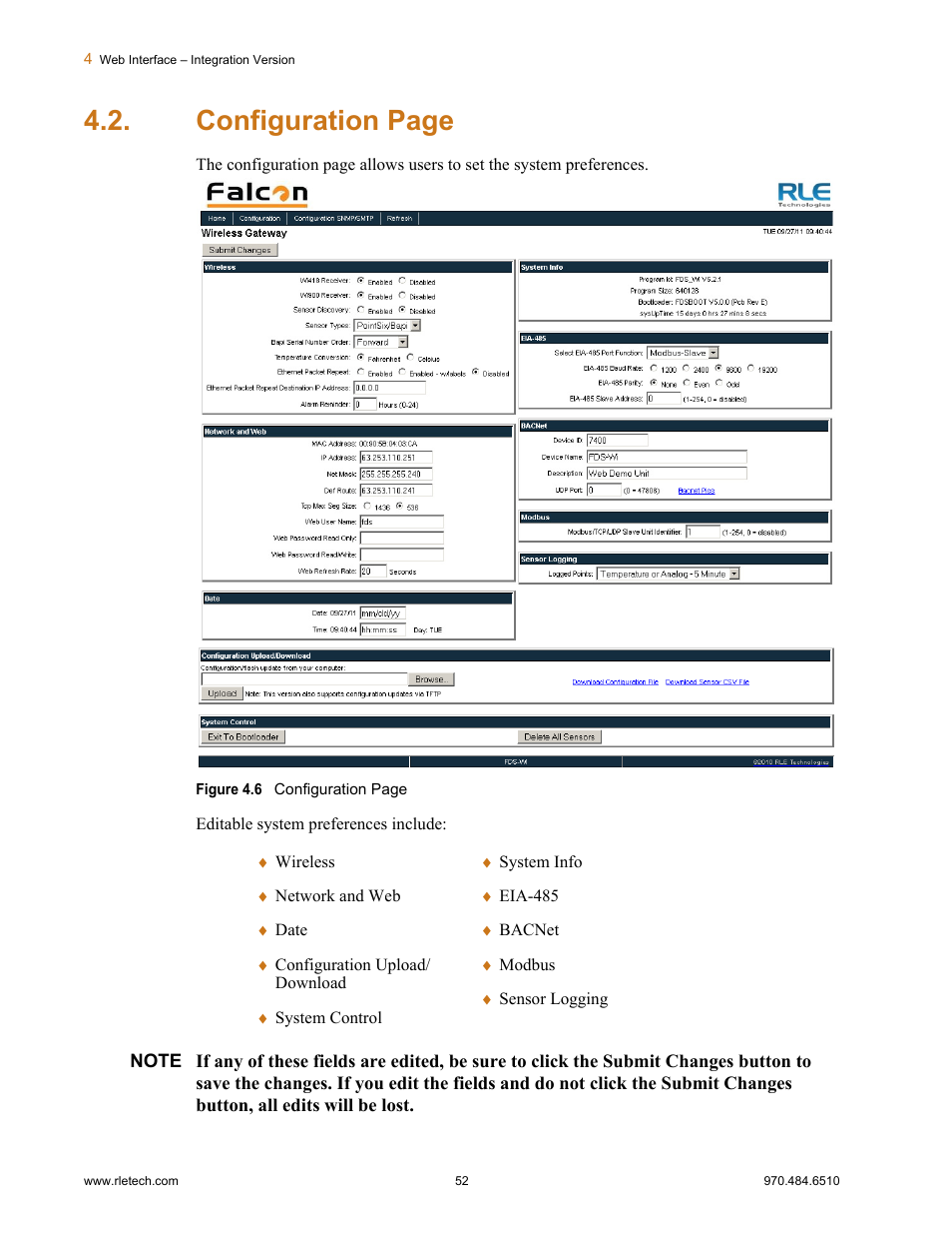Figure 4.6, Configuration page | RLE FDS-Wi V.2.5 User Manual | Page 52 / 74