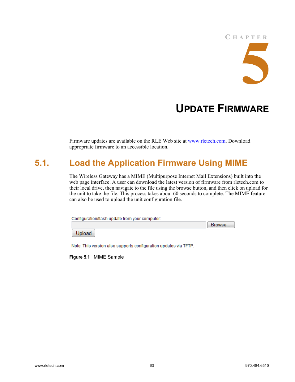 Update firmware, Load the application firmware using mime, Figure 5.1 | Mime sample, Pdate, Irmware | RLE FDS-Wi V.2.5 User Manual | Page 63 / 74