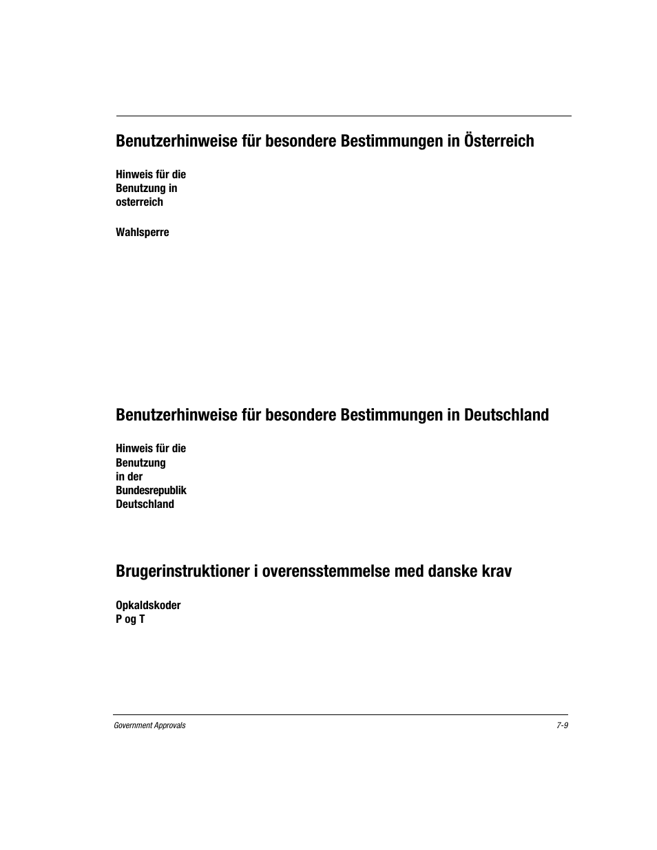 Hinweis für die benutzung in osterreich, Wahlsperre, Opkaldskoder pog t | Hinweis für die benutzung in osterreich -9, Wahlsperre -9, Opkaldskoder p og t -9 | Compaq Presario EZ Series User Manual | Page 102 / 133