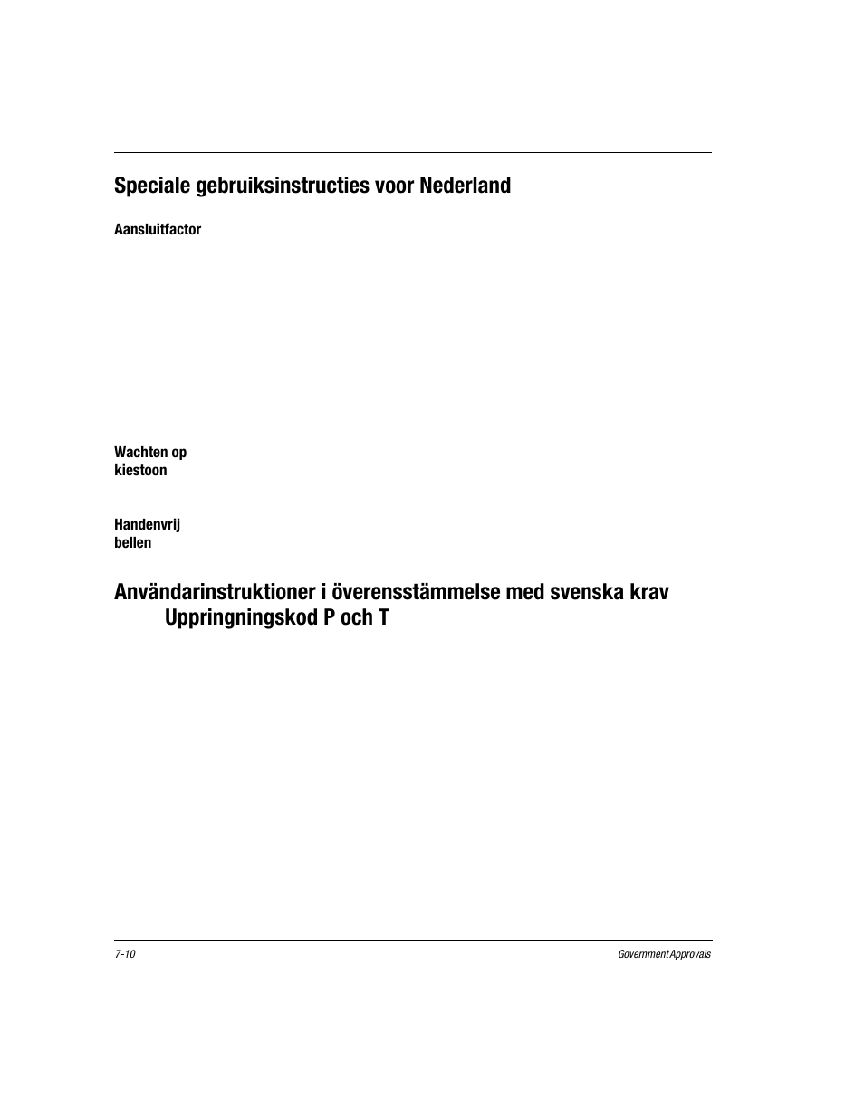 Speciale gebruiksinstructies voor nederland, Aansluitfactor, De aansluitfactor voor dit apparaat is 1,0 | Wachten op kiestoon, Handenvrij bellen, Speciale gebruiksinstructies voor nederland -10, Aansluitfactor -10, Wachten op kiestoon -10, Handenvrij bellen -10 | Compaq Presario EZ Series User Manual | Page 103 / 133
