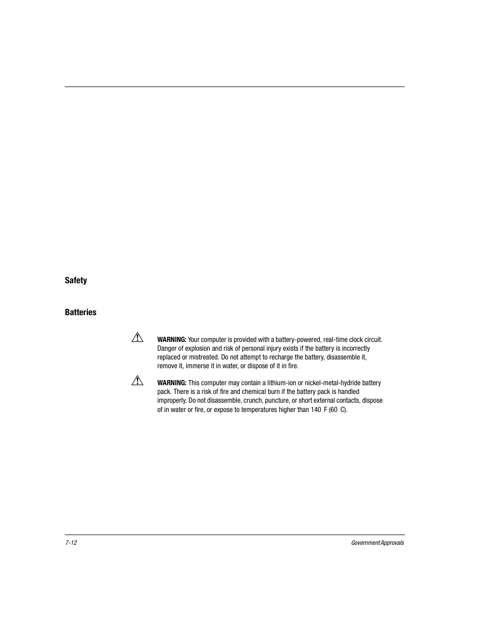 Safety, Batteries, Safety -12 | Batteries -12 | Compaq Presario EZ Series User Manual | Page 105 / 133