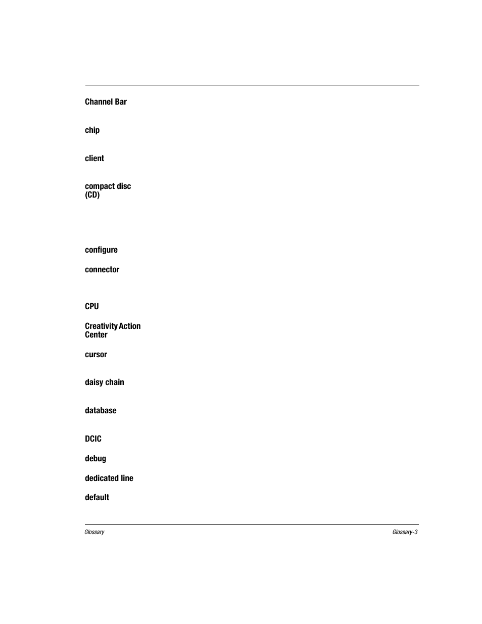 Channel bar, Chip, Client | Compact disc (cd), Configure, To set up a computer or change program settings, Connector, Creativity action center, Cursor, Daisy chain | Compaq Presario EZ Series User Manual | Page 110 / 133