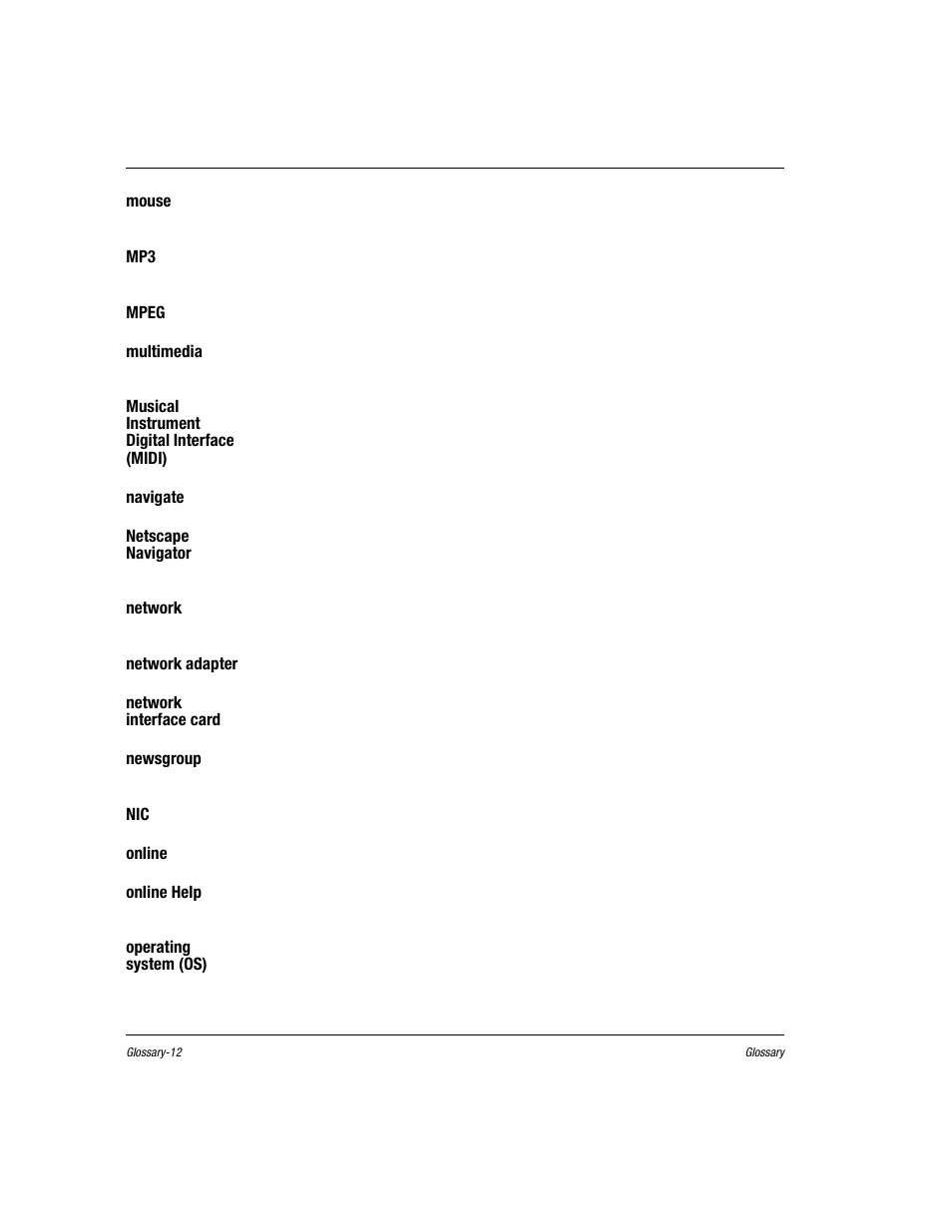 Mouse, Mpeg, Multimedia | Musical instrument digital interface (midi), Navigate, Netscape navigator, Network, Network adapter, See network interface card, Network interface card | Compaq Presario EZ Series User Manual | Page 119 / 133