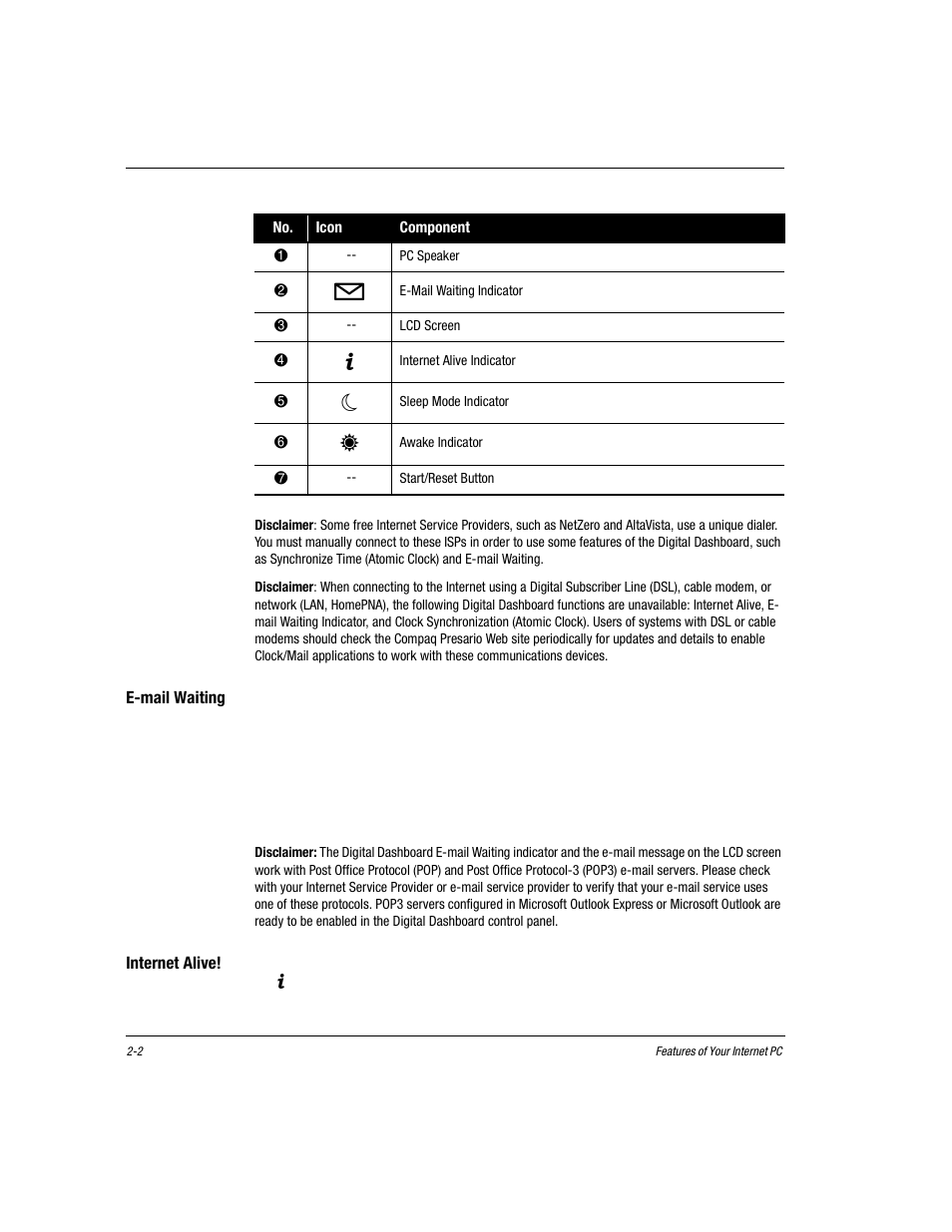 E-mail waiting, Internet alive, E-mail waiting -2 | Internet alive! -2 | Compaq Presario EZ Series User Manual | Page 13 / 133