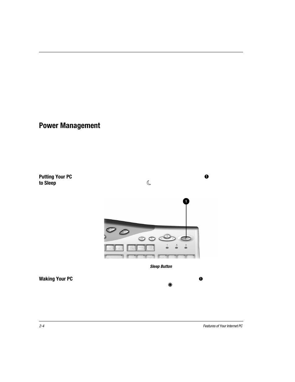 Power management, Putting your pc to sleep, Sleep button | Waking your pc, Power management -4, Putting your pc to sleep -4, Waking your pc -4 | Compaq Presario EZ Series User Manual | Page 15 / 133