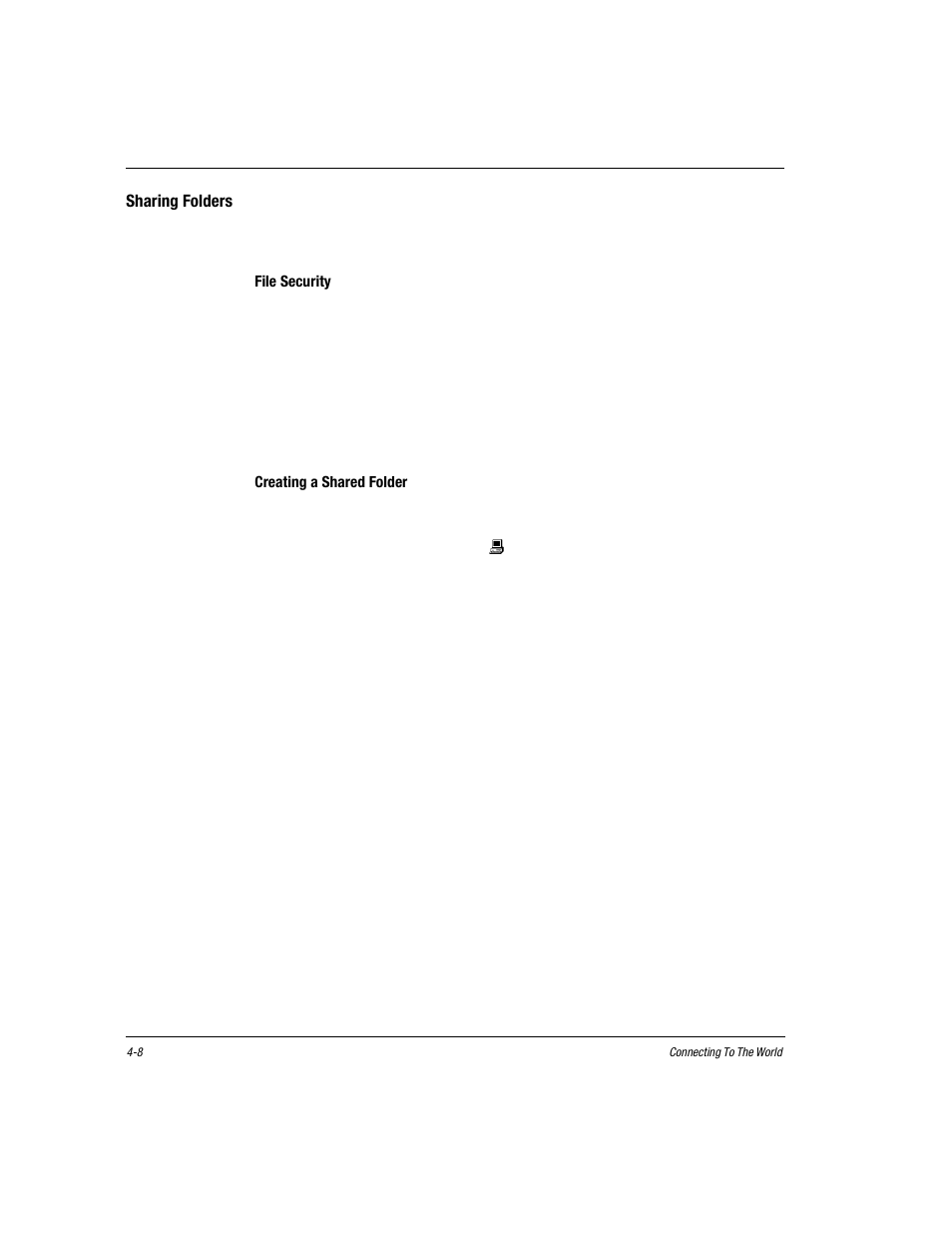 Sharing folders, File security, Creating a shared folder | Double-click the my computer g icon, Move the files you wish to share into this folder, Sharing folders -8 | Compaq Presario EZ Series User Manual | Page 61 / 133