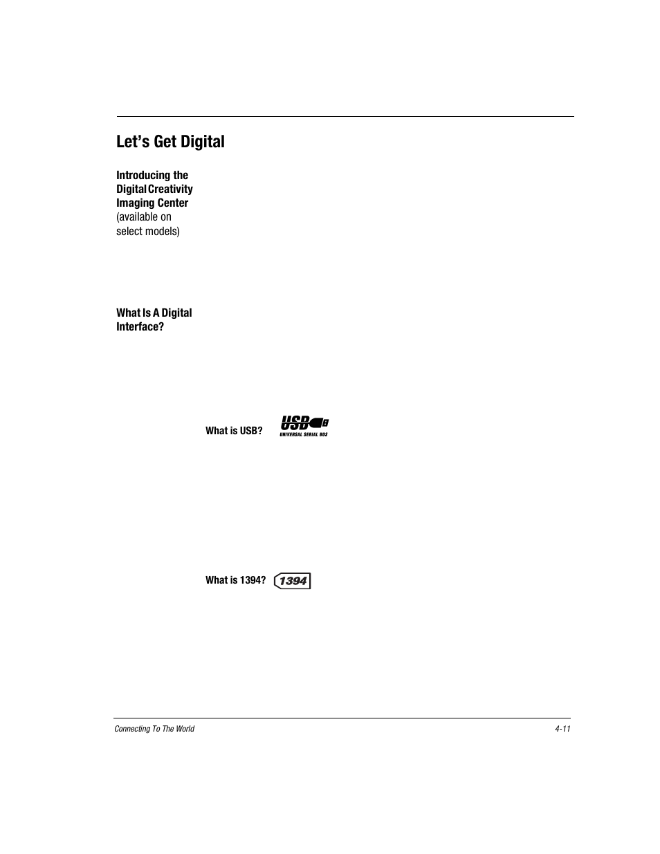Let’s get digital, What is a digital interface, What is usb | What is 1394, Let’s get digital -11, What is a digital interface? -11 | Compaq Presario EZ Series User Manual | Page 64 / 133