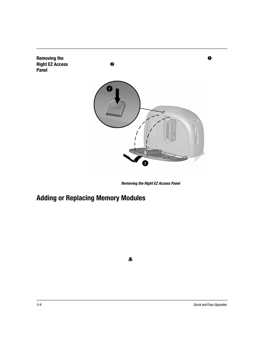 Removing the right ez access panel, Adding or replacing memory modules, Double-click the system m icon | Removing the right ez access panel -6, Adding or replacing memory modules -6 | Compaq Presario EZ Series User Manual | Page 71 / 133