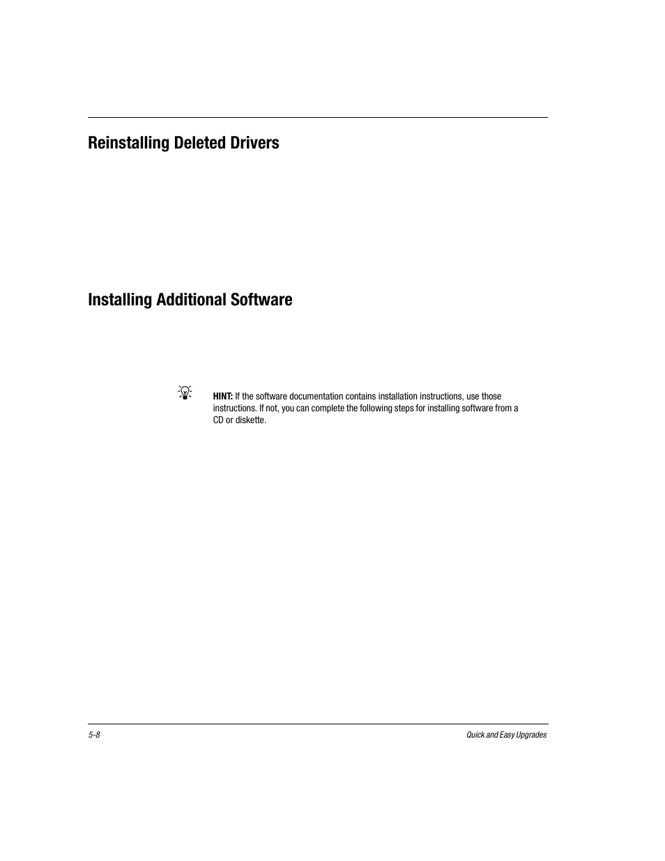 Reinstalling deleted drivers, Installing additional software, Reinstalling deleted drivers -8 | Installing additional software -8 | Compaq Presario EZ Series User Manual | Page 73 / 133
