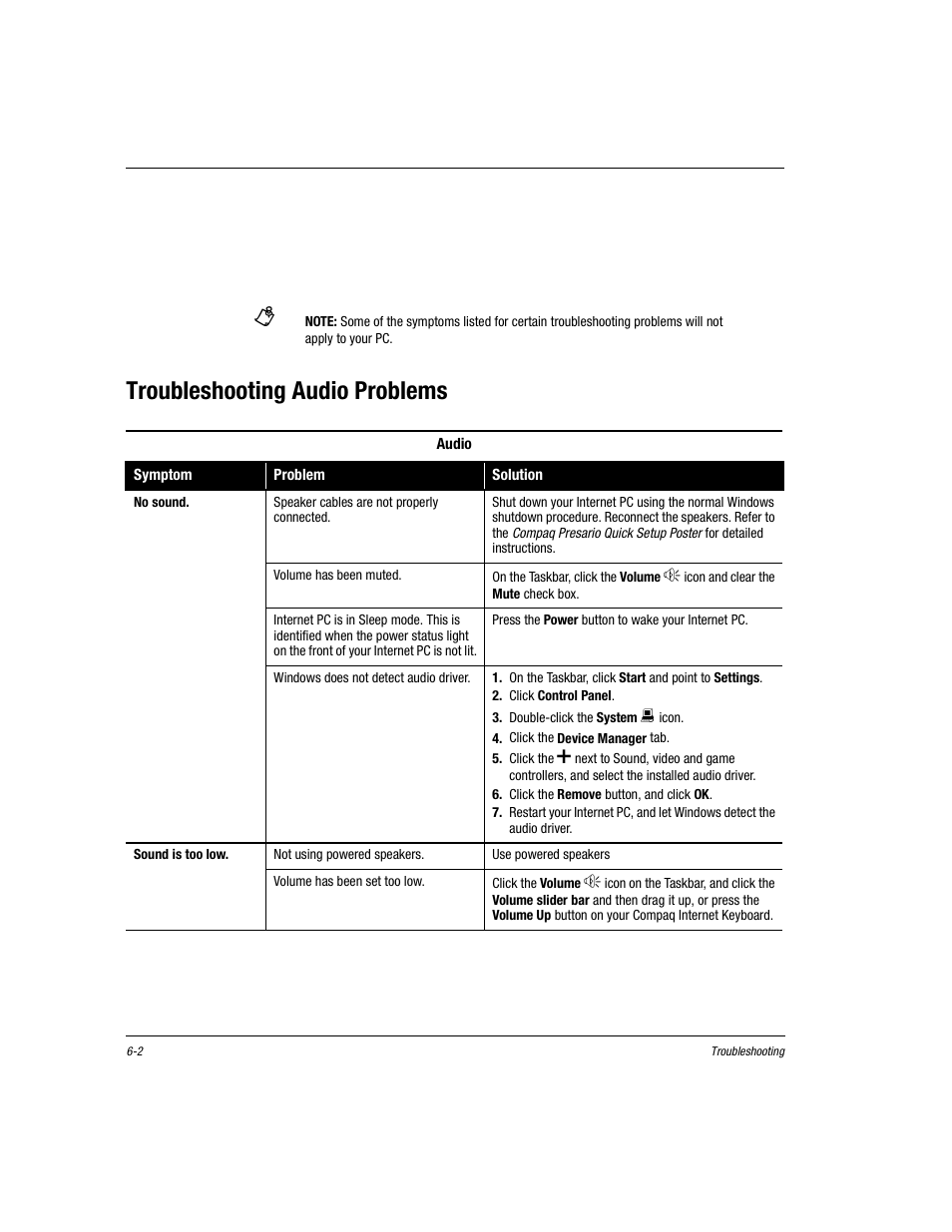 Troubleshooting audio problems | Compaq Presario EZ Series User Manual | Page 77 / 133