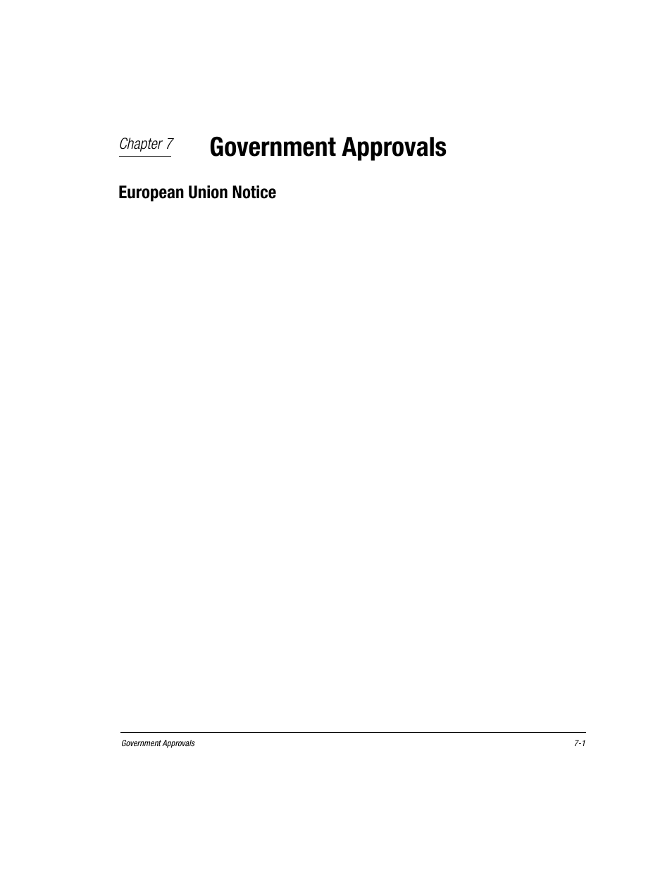 Chapter 7, Government approvals, European union notice | Chapter 7 government approvals, European union notice -1 | Compaq Presario EZ Series User Manual | Page 94 / 133