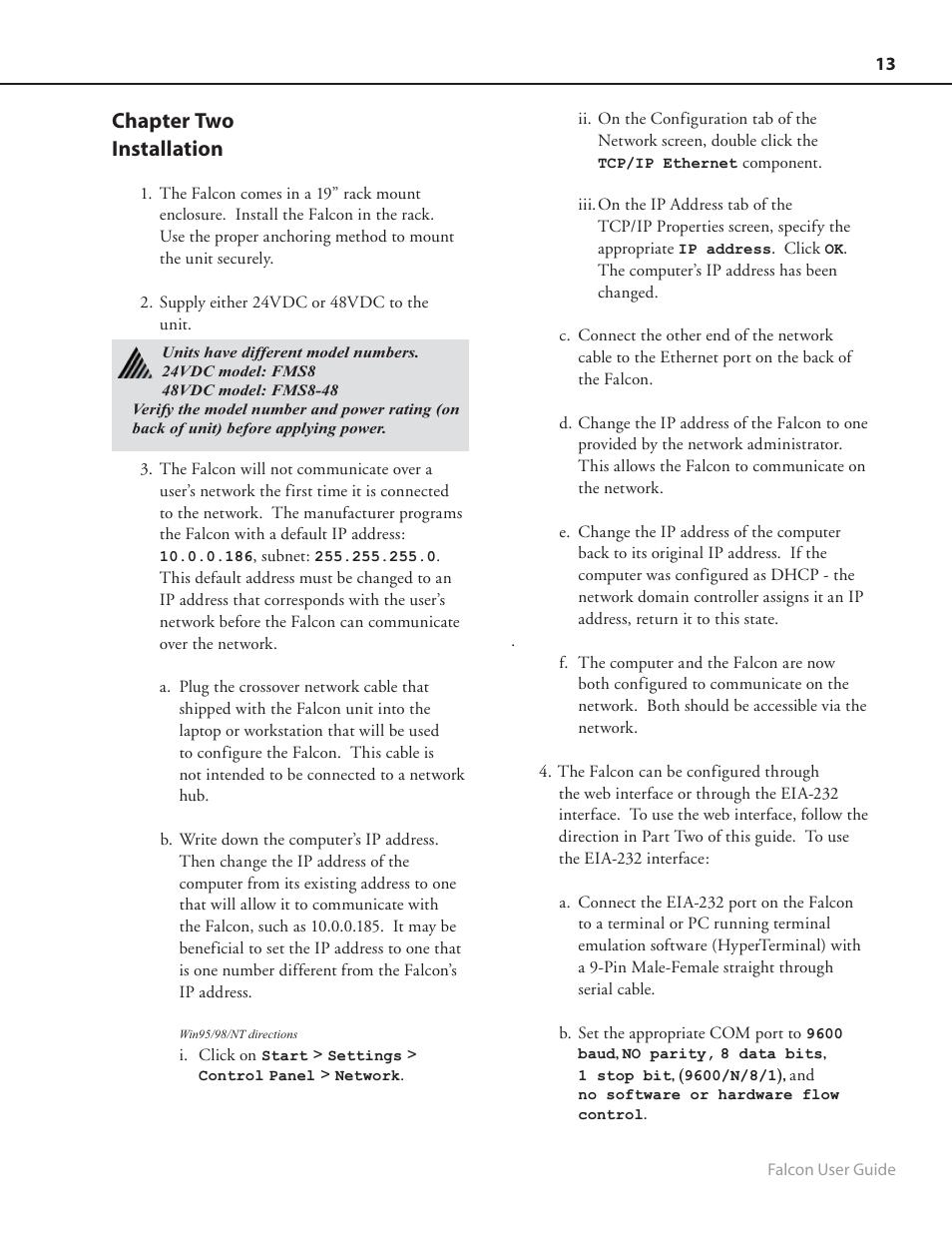 Chapter two installation | RLE FMS8 User Manual | Page 13 / 92