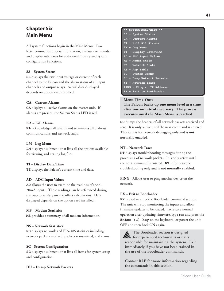 Chapter six main menu | RLE FMS8 User Manual | Page 41 / 92