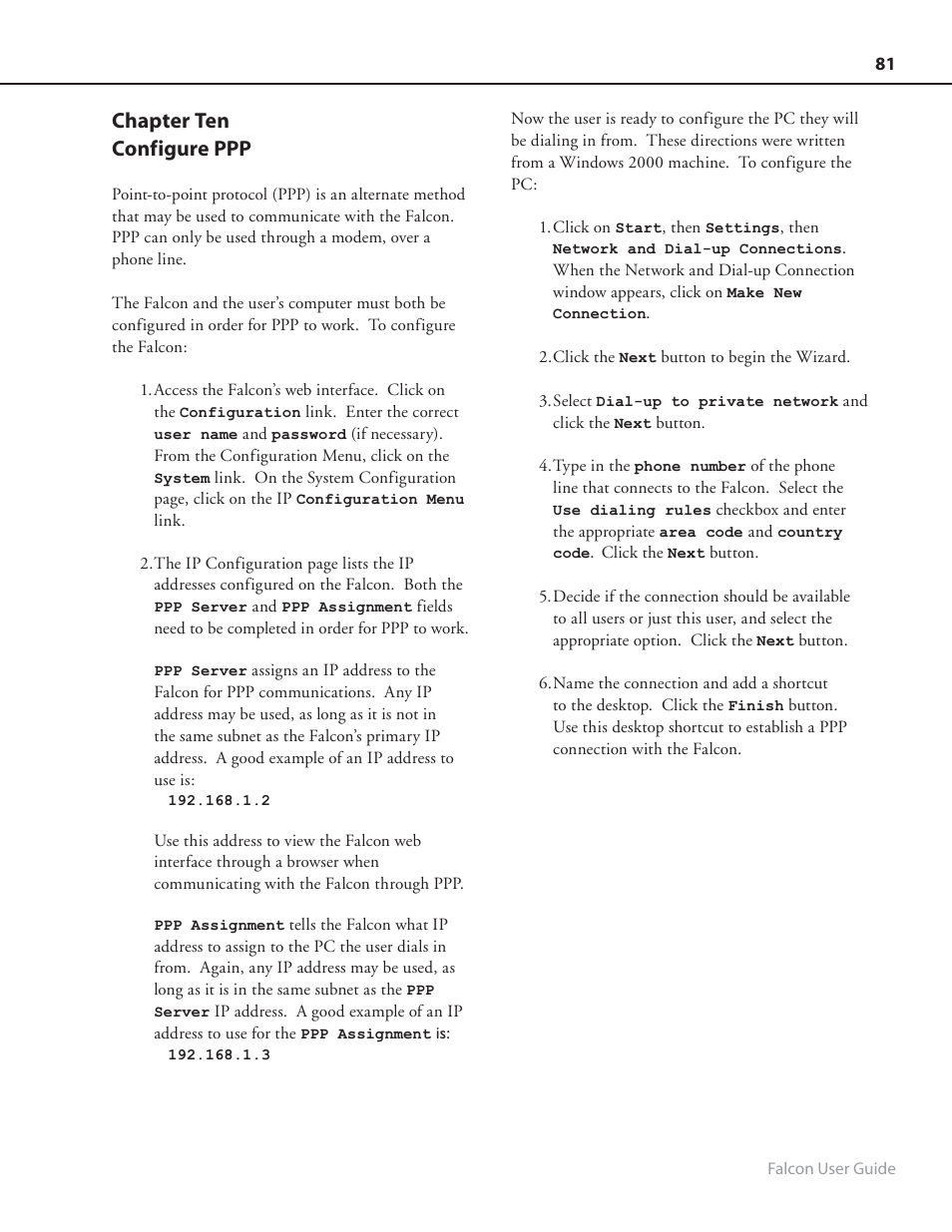 Chapter ten configure ppp | RLE FMS8 User Manual | Page 81 / 92