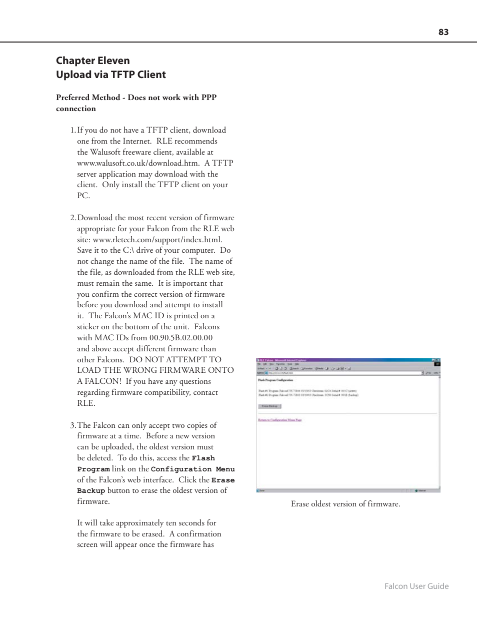 Chapter eleven upload via tftp client | RLE FMS8 User Manual | Page 83 / 92