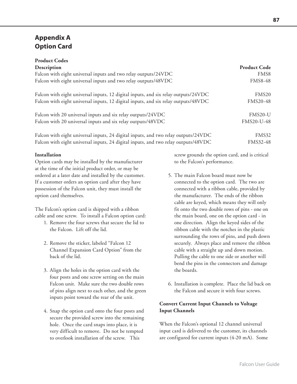 Appendix a option card | RLE FMS8 User Manual | Page 87 / 92