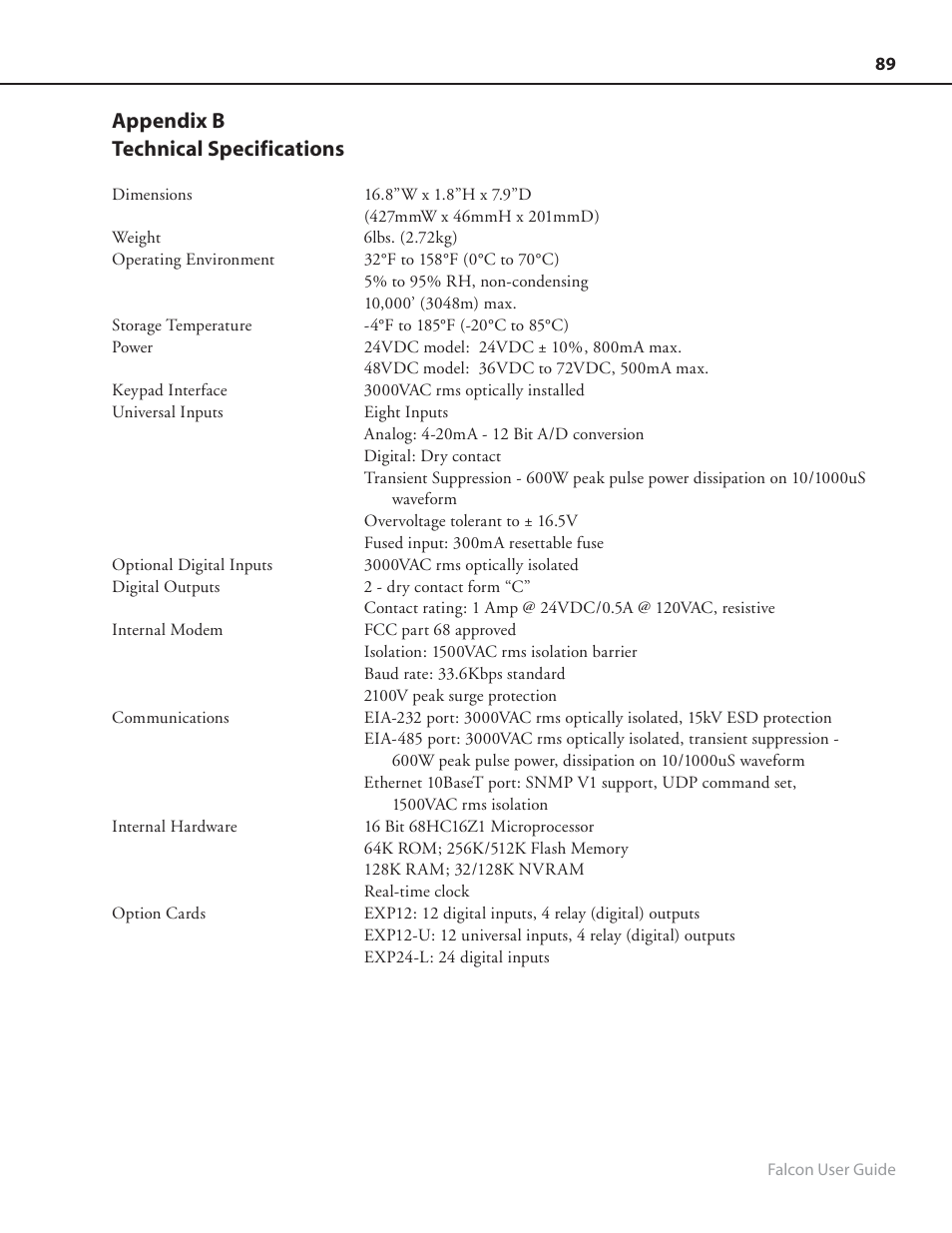 Appendix b technical specifications | RLE FMS8 User Manual | Page 89 / 92