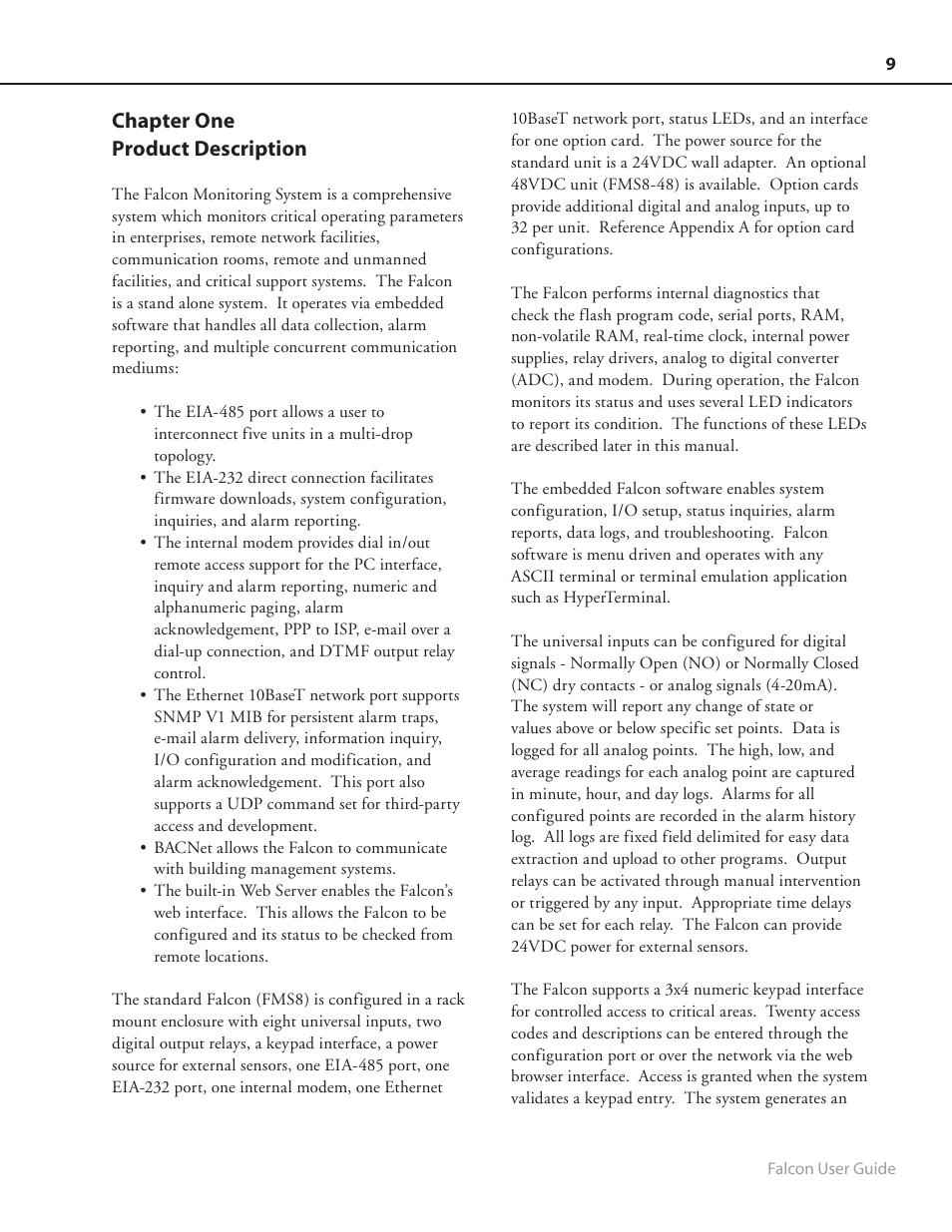 Chapter one product description | RLE FMS8 User Manual | Page 9 / 92