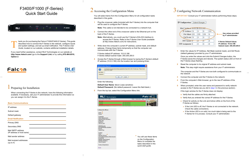 RLE F-Series Quick Start User Manual | 2 pages