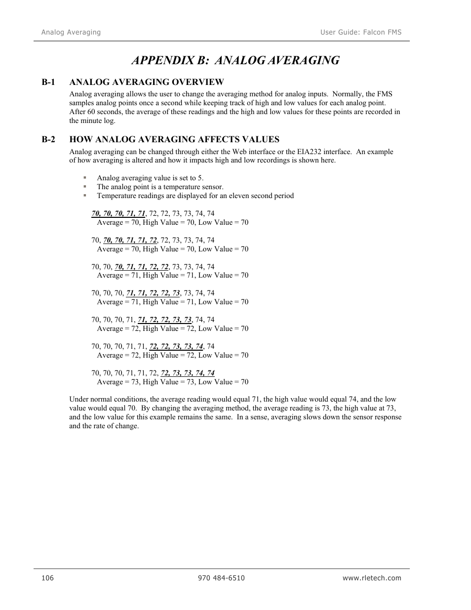Appendix b: analog averaging | RLE Falcon EM User Manual | Page 120 / 146