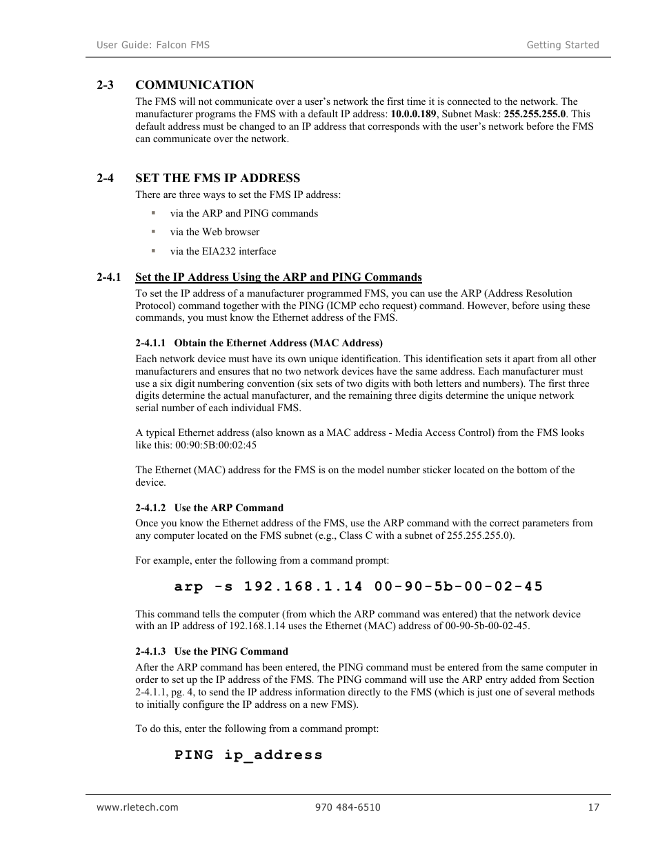 Ping ip_address | RLE Falcon EM User Manual | Page 31 / 146