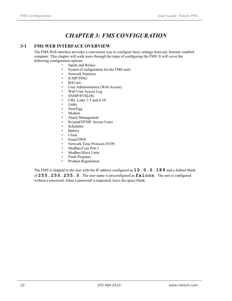 Chapter 3: fms configuration | RLE Falcon EM User Manual | Page 34 / 146