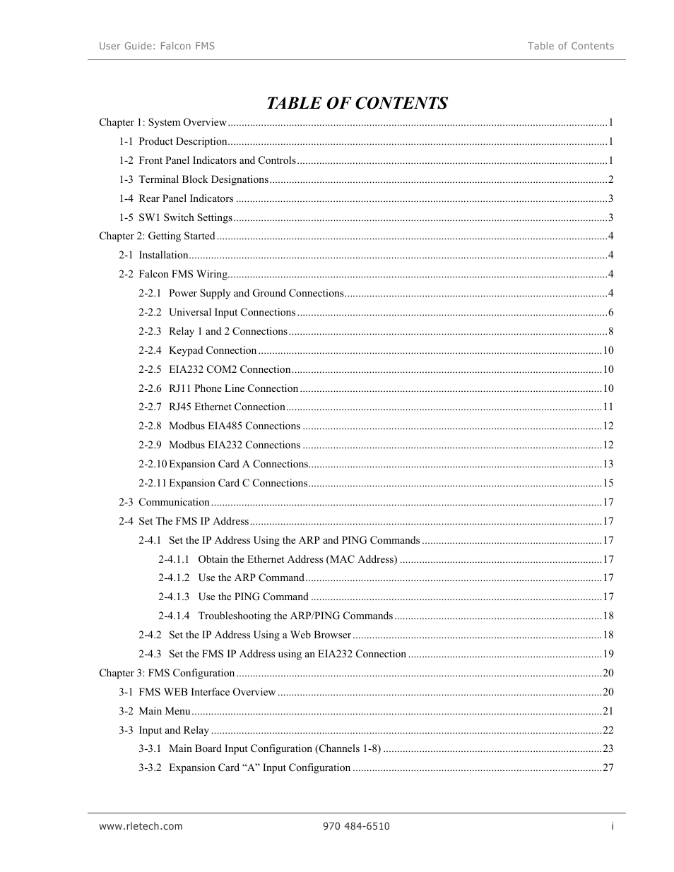 RLE Falcon EM User Manual | Page 5 / 146
