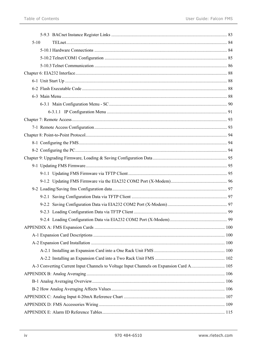 RLE Falcon EM User Manual | Page 8 / 146