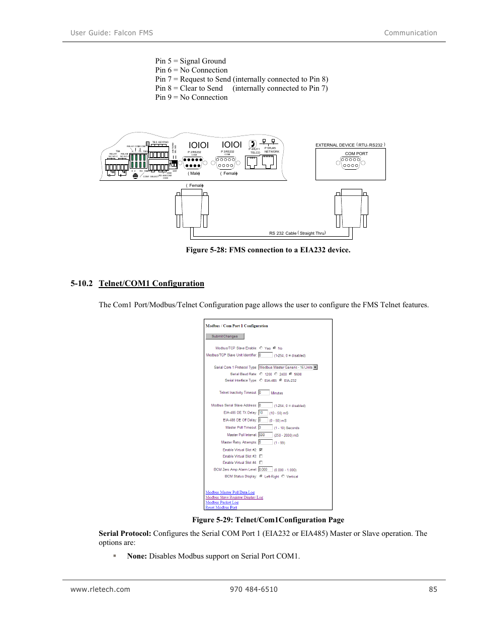 10.2 telnet/com1 configuration, Ioioi | RLE Falcon EM User Manual | Page 99 / 146