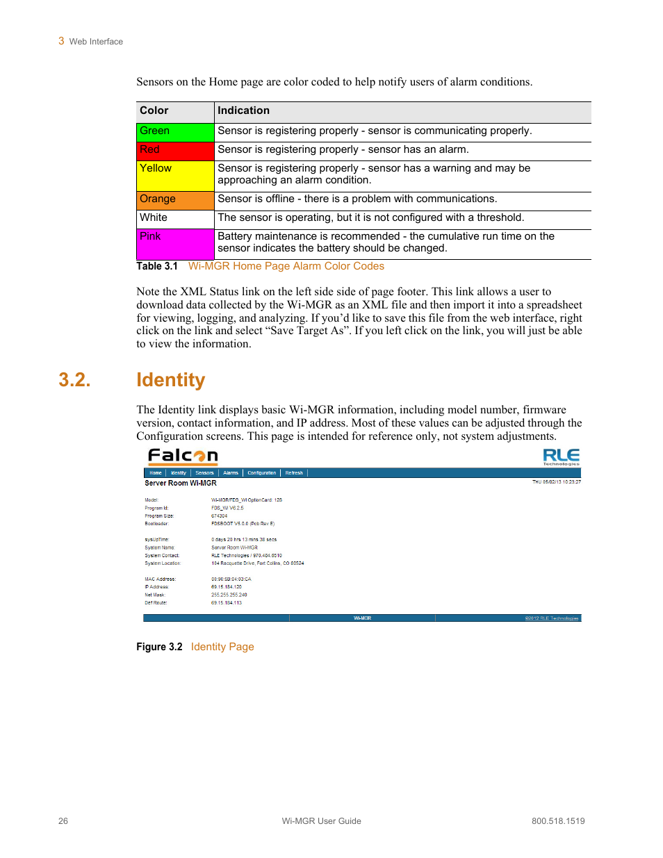 Identity, Figure 3.2, Table 3.1 | RLE Wi-MGR V.1.6 User Manual | Page 26 / 74