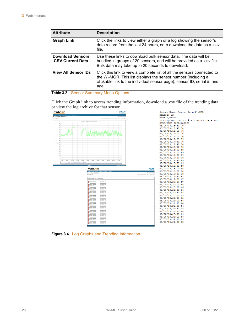 Figure 3.4, Log graphs and trending information | RLE Wi-MGR V.1.6 User Manual | Page 28 / 74