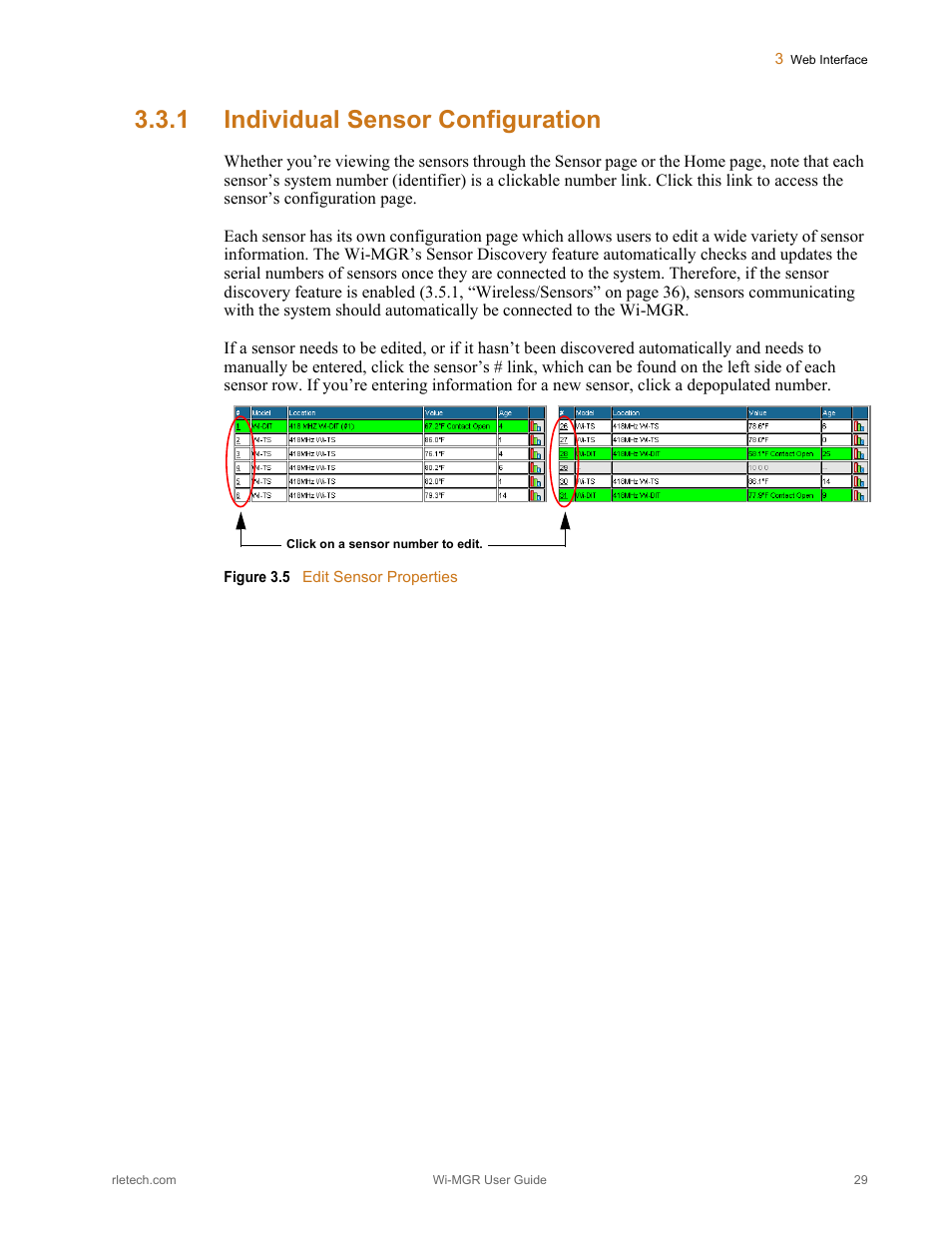 1 individual sensor configuration, Individual sensor configuration, Figure 3.5 | Edit sensor properties | RLE Wi-MGR V.1.6 User Manual | Page 29 / 74