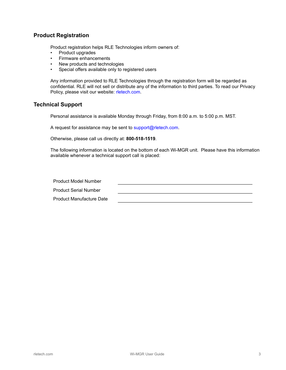 RLE Wi-MGR V.1.6 User Manual | Page 3 / 74