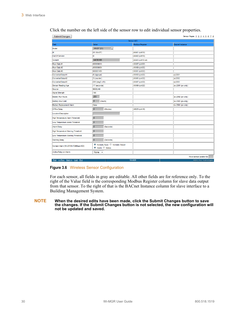 Figure 3.6, Wireless sensor configuration | RLE Wi-MGR V.1.6 User Manual | Page 30 / 74