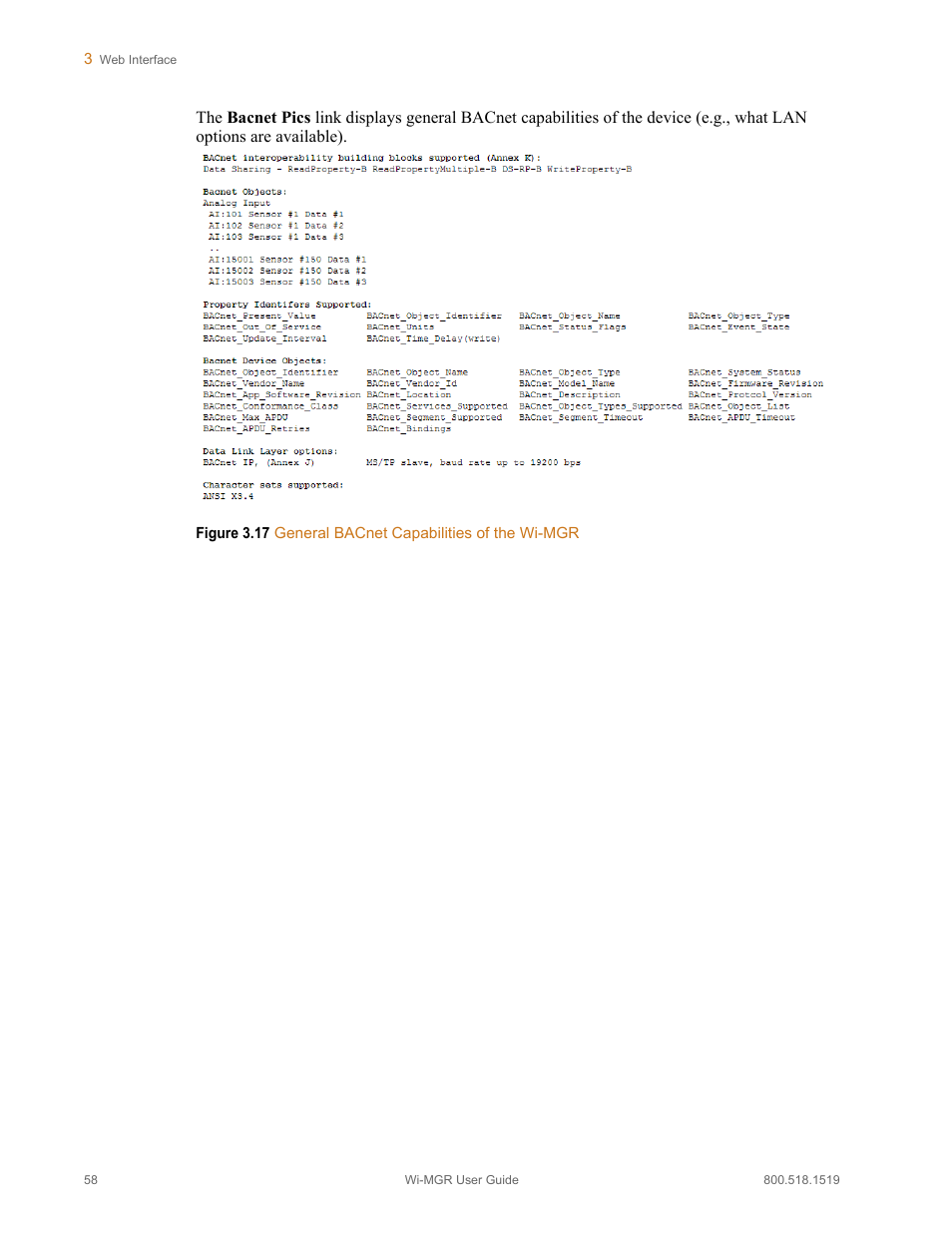 Figure 3.17, General bacnet capabilities of the wi-mgr | RLE Wi-MGR V.1.6 User Manual | Page 58 / 74