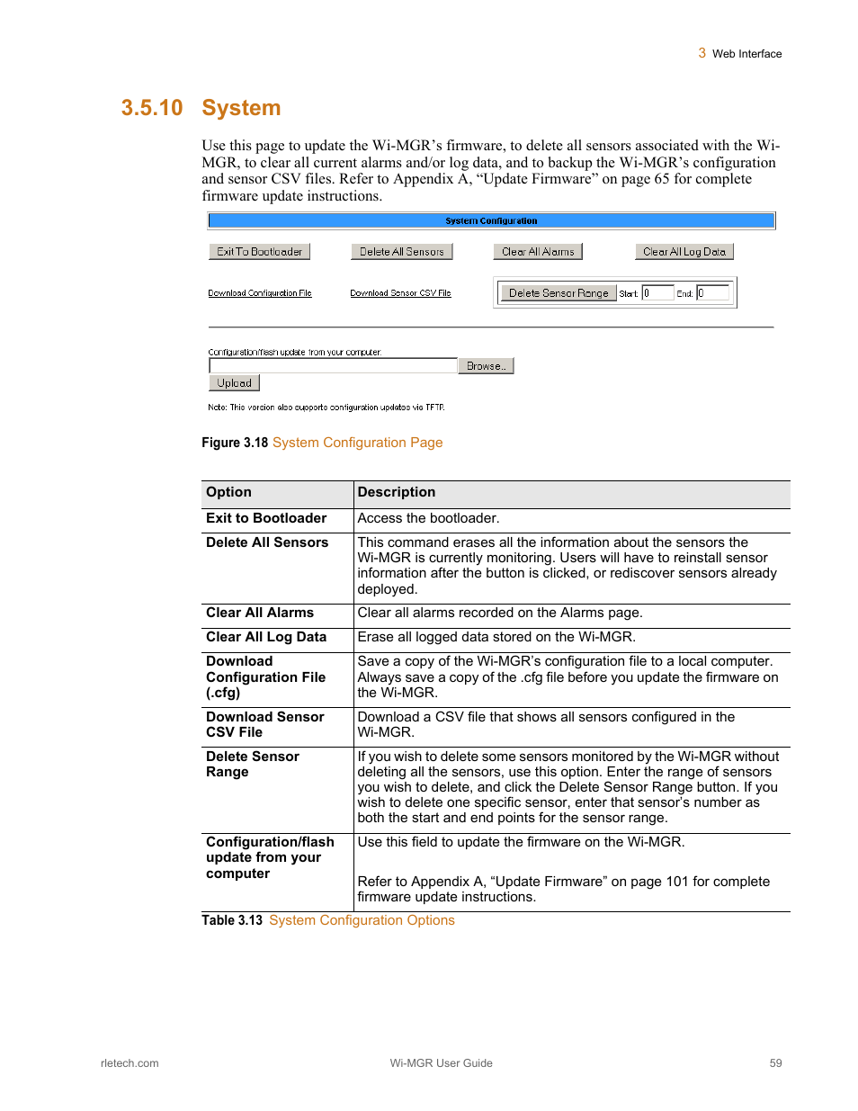 10 system, System, Figure 3.18 | Table 3.13, System configuration options | RLE Wi-MGR V.1.6 User Manual | Page 59 / 74