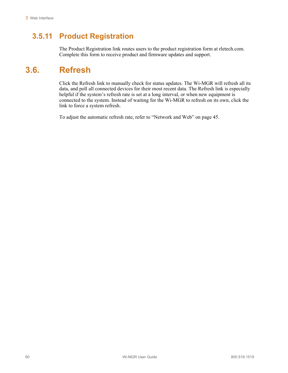 11 product registration, Refresh, Product registration | RLE Wi-MGR V.1.6 User Manual | Page 60 / 74