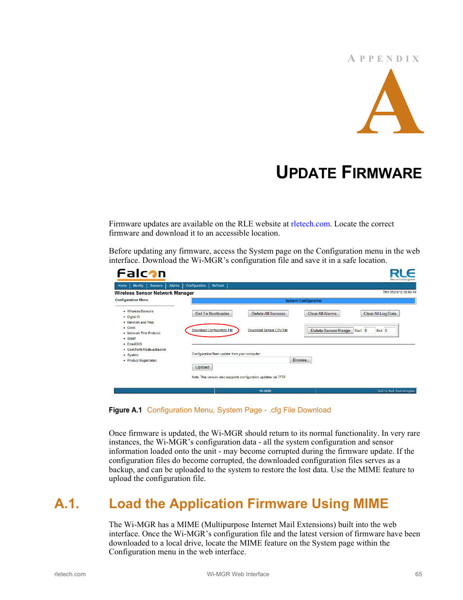 Update firmware, A.1. load the application firmware using mime, Load the application firmware using mime | Figure a.1, Pdate, Irmware | RLE Wi-MGR V.1.6 User Manual | Page 65 / 74