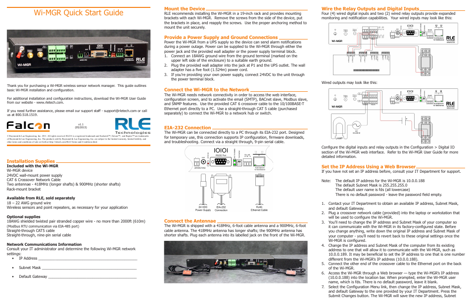 RLE Wi-MGR Quick Start User Manual | 2 pages