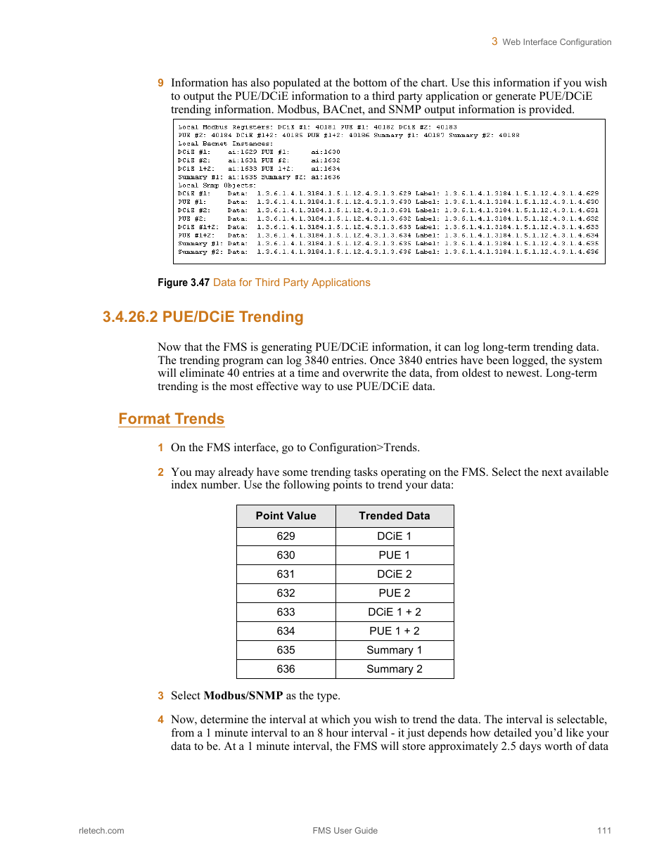 2 pue/dcie trending, Pue/dcie trending, Figure 3.47 data for third party applications | Format trends | RLE FMS V.1.13 User Manual | Page 111 / 226