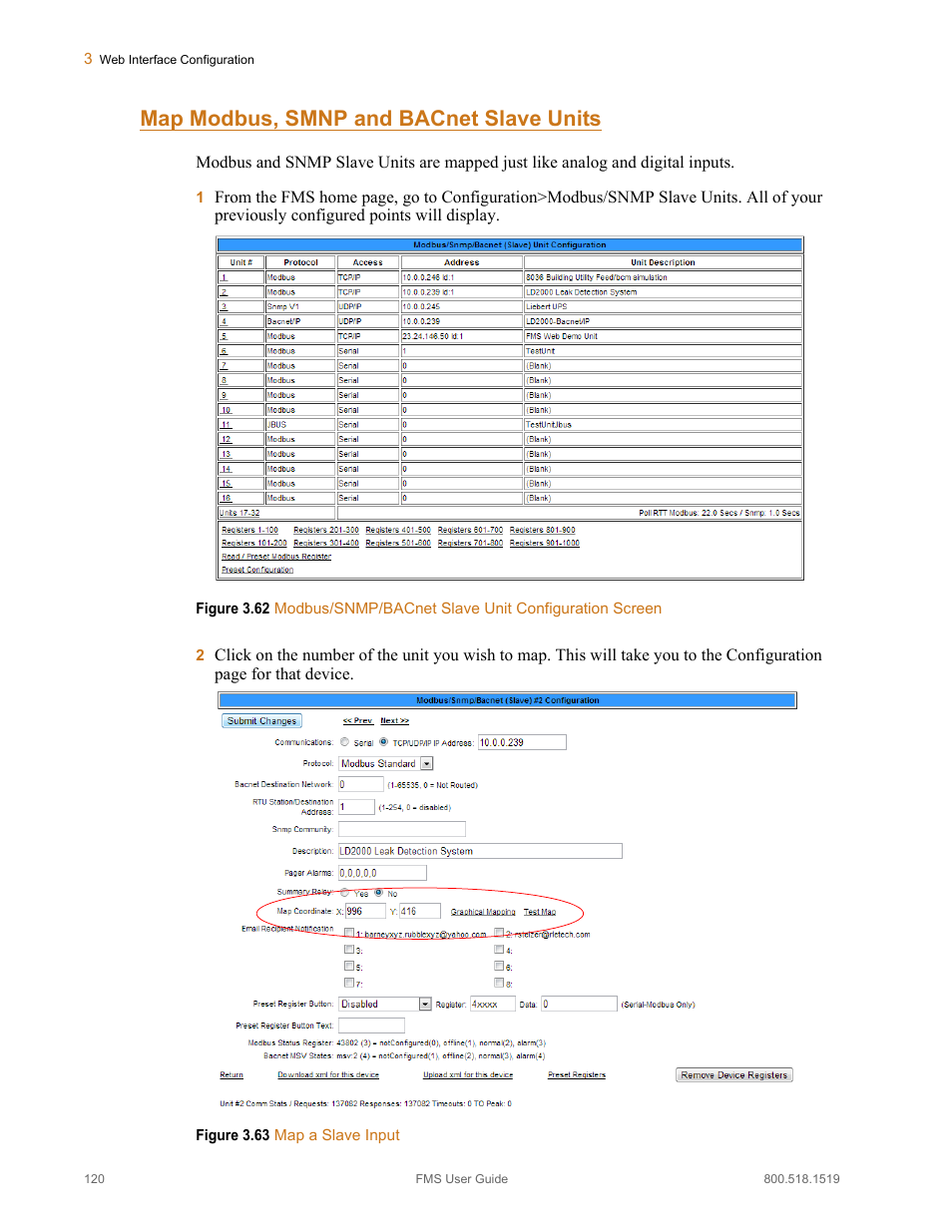 Map modbus, smnp and bacnet slave units | RLE FMS V.1.13 User Manual | Page 120 / 226
