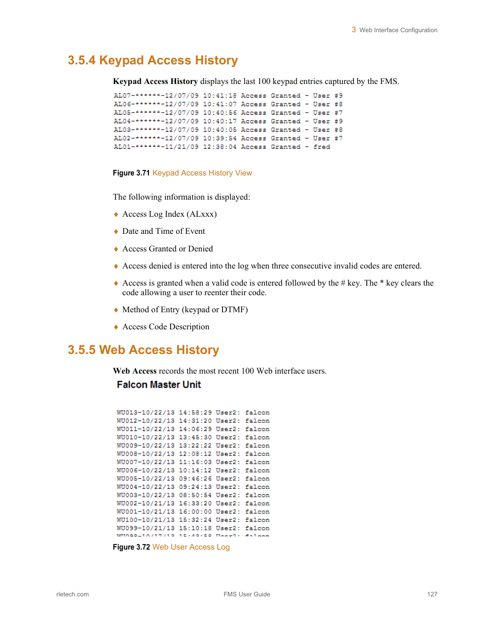 4 keypad access history, 5 web access history, Keypad access history web access history | RLE FMS V.1.13 User Manual | Page 127 / 226