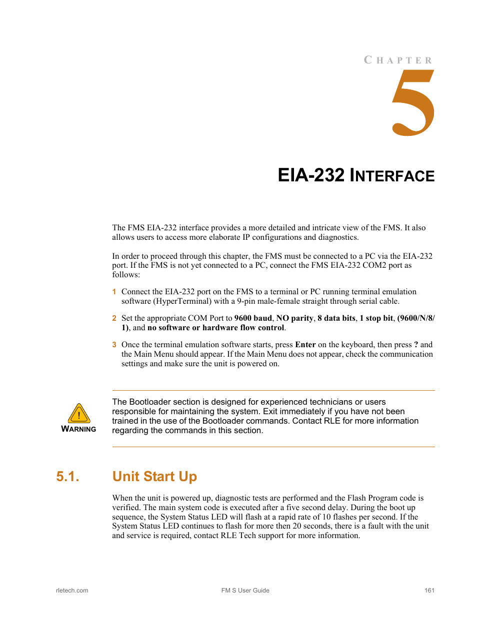 Eia-232 interface, Unit start up, Eia-232 i | Nterface | RLE FMS V.1.13 User Manual | Page 161 / 226