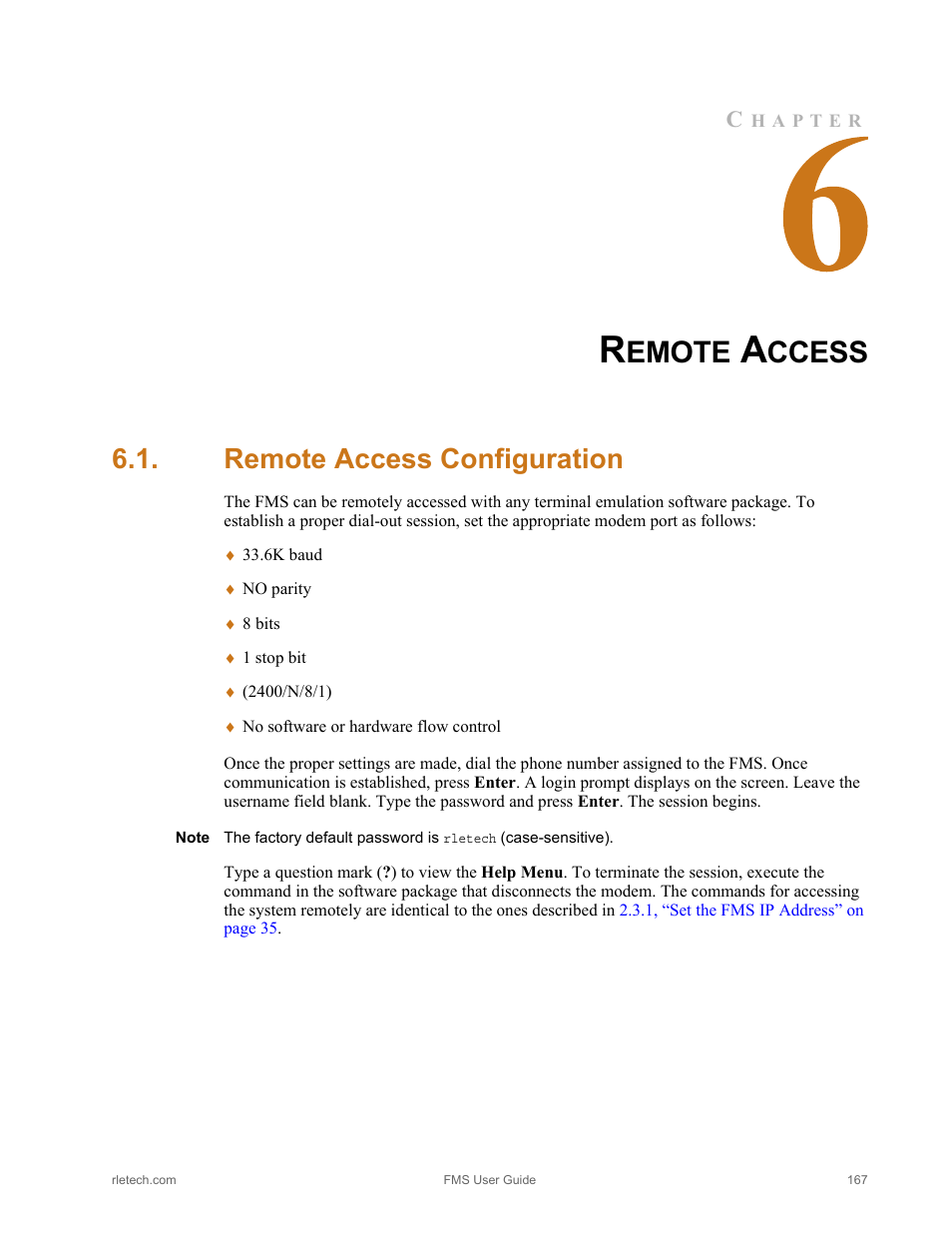 Remote access, Remote access configuration, Emote | Ccess | RLE FMS V.1.13 User Manual | Page 167 / 226